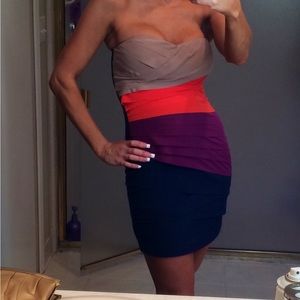 Only worn once. Gianni Bini Strapless Color-Block Mini Dress